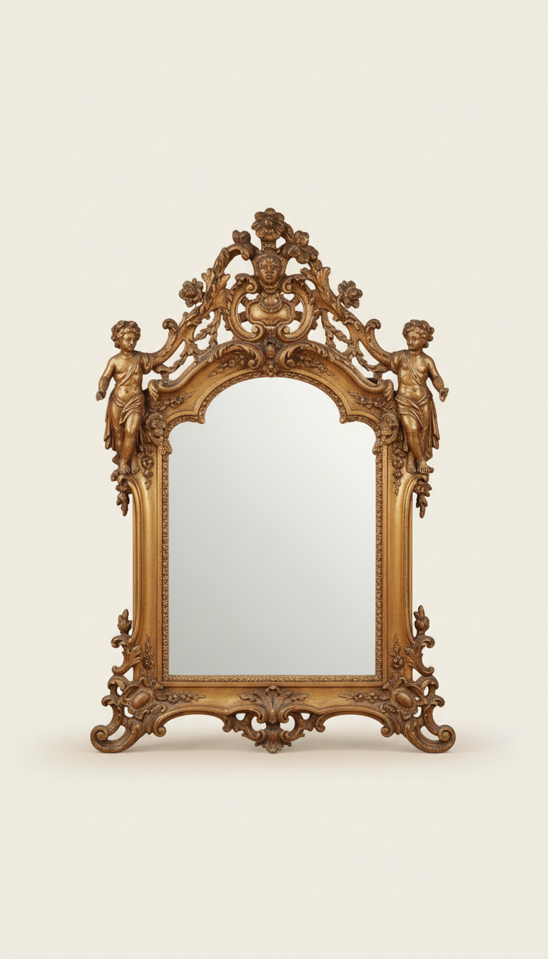 19th-Century French Giltwood Mirror with Rococo Crest